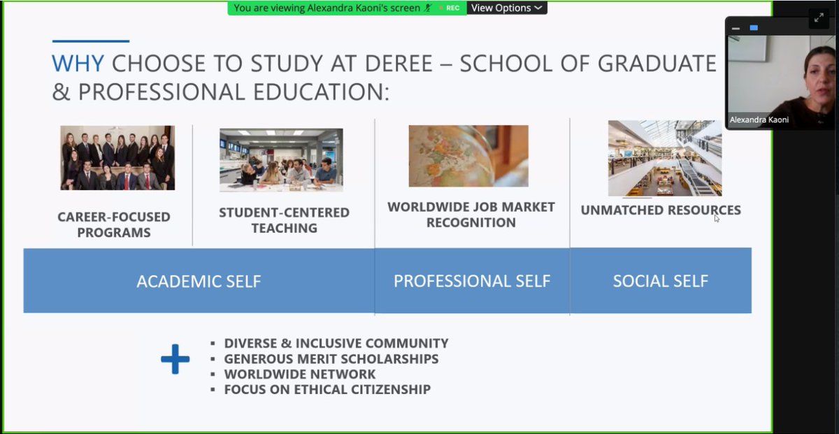 AUCCareerCenter's tweet photo. "We aim for our students to have career options in a variety of industries," Alexandra Kaoni, Graduate Admissions, @ACG_GR #igsf https://t.co/DlweW856FE