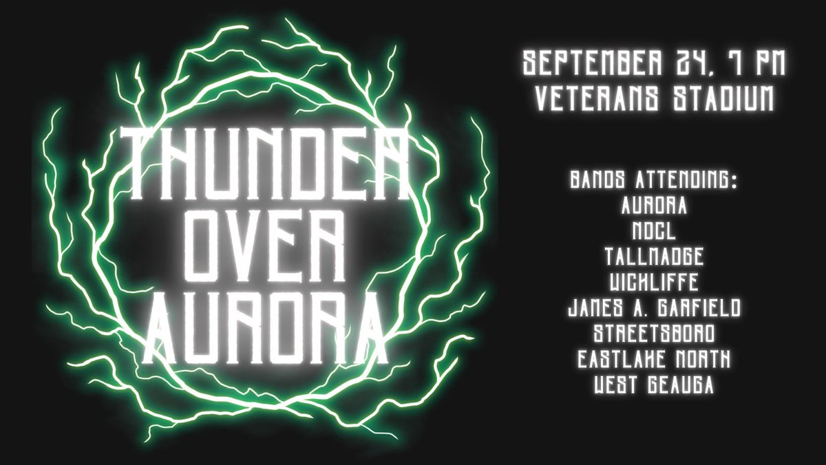 Aurora_Bands's tweet photo. Today is the day! Come join us for eight bands of awesome music, amazing shows, talented musicians, and some surprises!  
Tickets are $10 at the door, $8 for seniors.  Children 3 and under are free. 
#ThunderOverAurora #bandshowsarethebestshows https://t.co/4u1yabFOsn