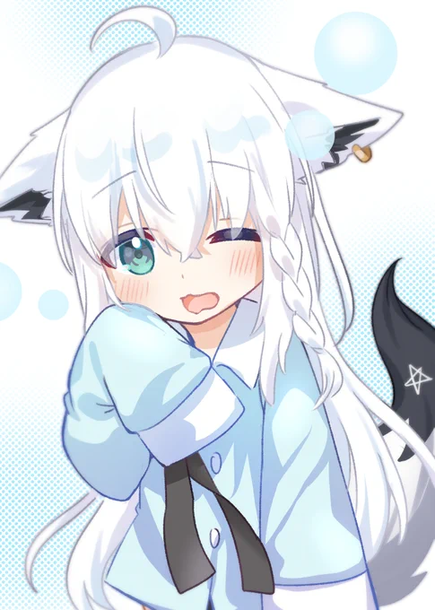 「寝起き」(waking up)フブちゃんの朝#ホロメンワンドロ924#絵フブキ 