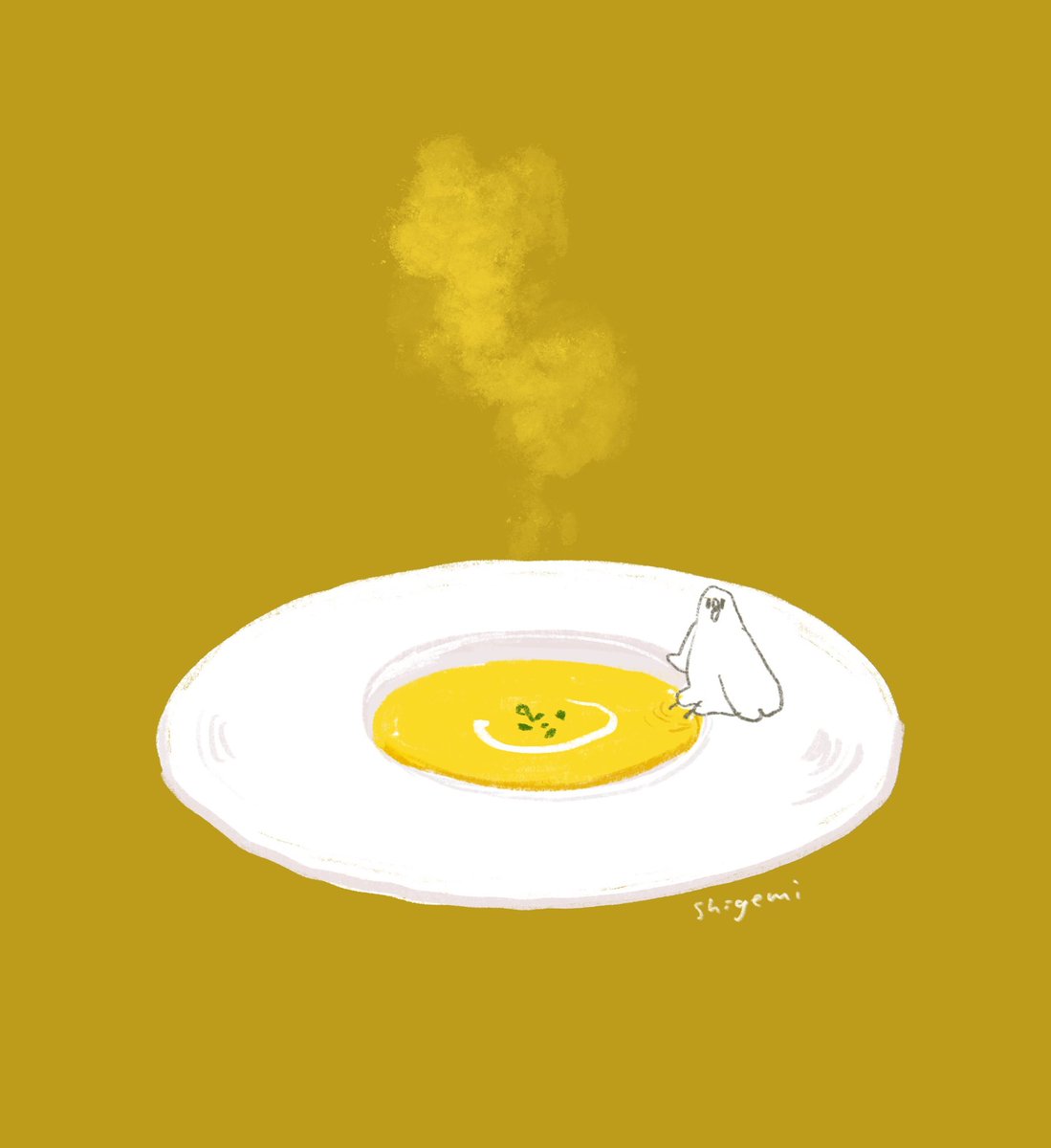 「余白多めのスープで足湯。 」|shigemiのイラスト