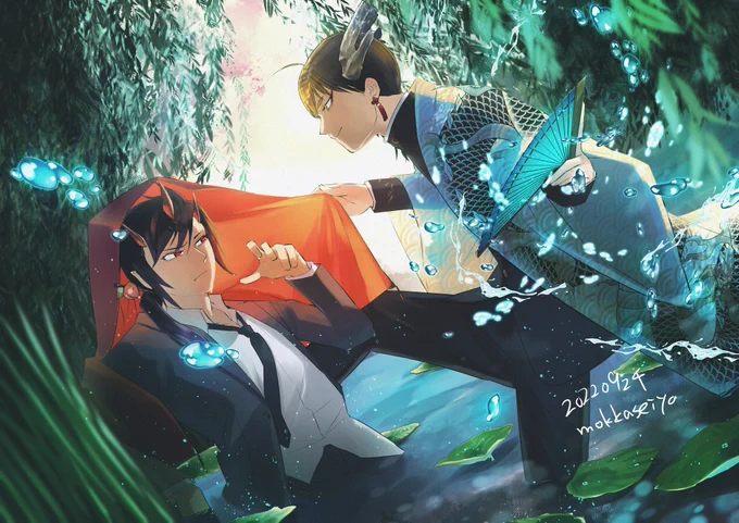 #創作 #BL #オリジナル水神の沼に捕まった鬼っ子です。カツアゲ龍神 