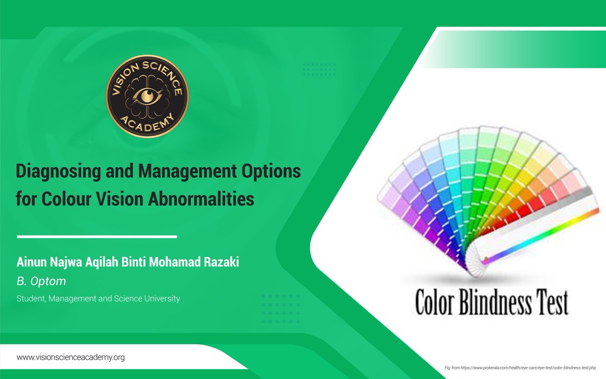 science_vision's tweet photo. Diagnosing and Management Options for Colour Vision Abnormalities
By - Ainun Najwa Aqilah Binti Mohamad Razaki, Management and Science University
Read here https://t.co/PxzipCKNVB
#optometry #eyecare #colourvision #deficiency #rods #cones #colourblindness #visionscienceacademy https://t.co/x5TU5ADsB4