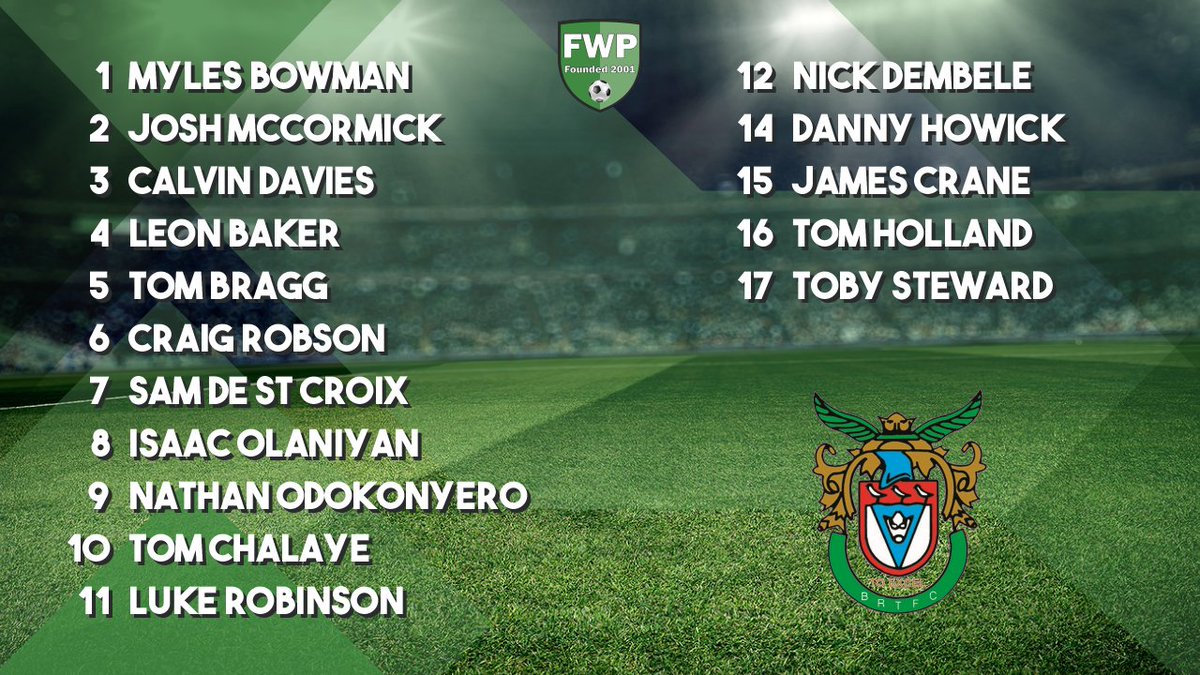 BOGNOR REGIS TOWN: Bowman McCormick Davies Baker Bragg Robson Croix Olaniyan Odokonyero Chalaye Robinson; SUBS: Dembele Howick Crane Holland Steward #IsthmianLeague