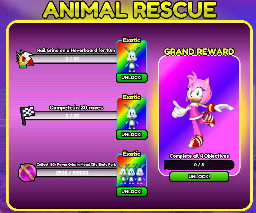 Sonic Speed Simulator News & Leaks! 🎃 on X: 'ANIMAL RESCUE' has been  released in #SonicSpeedSimulator on #Roblox! 💙NEW Zone: Metal City  Skatepark 🐰NEW Pet: Pocky ⭐️NEW Premium Blue Star II What