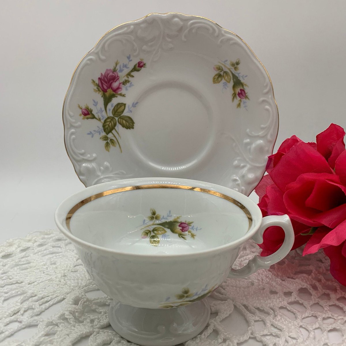 LilyDogAntiques's tweet photo. Excited to share this item from my #etsy shop: Embossed Porcelain Teacup and Saucer, Footed Vintage Rose Bud Teacup and Saucer #porcelainteacup #chinateacupset #vintageteacup #teacupset #bonechinateacup #collectorteacup #collectionteacup #teacupsetgift https://t.co/yuVKnE0EUr https://t.co/Zak8GZqMez