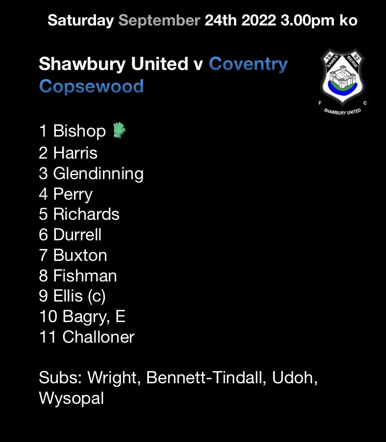 BREAKING…Team news for today’s crucial clash as we host <a href="/copsewoodFC/">Coventry Copsewood FC</a>