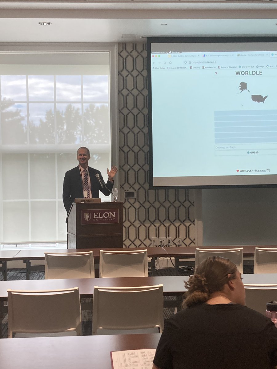 Grateful for @jeffpcarpenter’s wisdom this morning…he says our classrooms WILL be communities; we should be building positive, supportive ones. #ElonEd