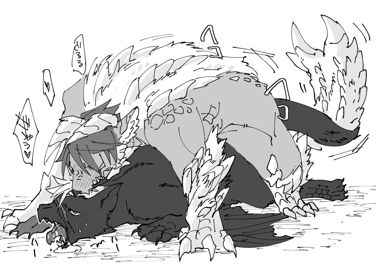 > 教官(ジンオウガ原種)×ハンター(ジンオウガ亜種orナルガクルガ) #odaibako_kamuchi_cats https://t.co/WcPIVi5FjY 
ん～～～～……こうだ! 