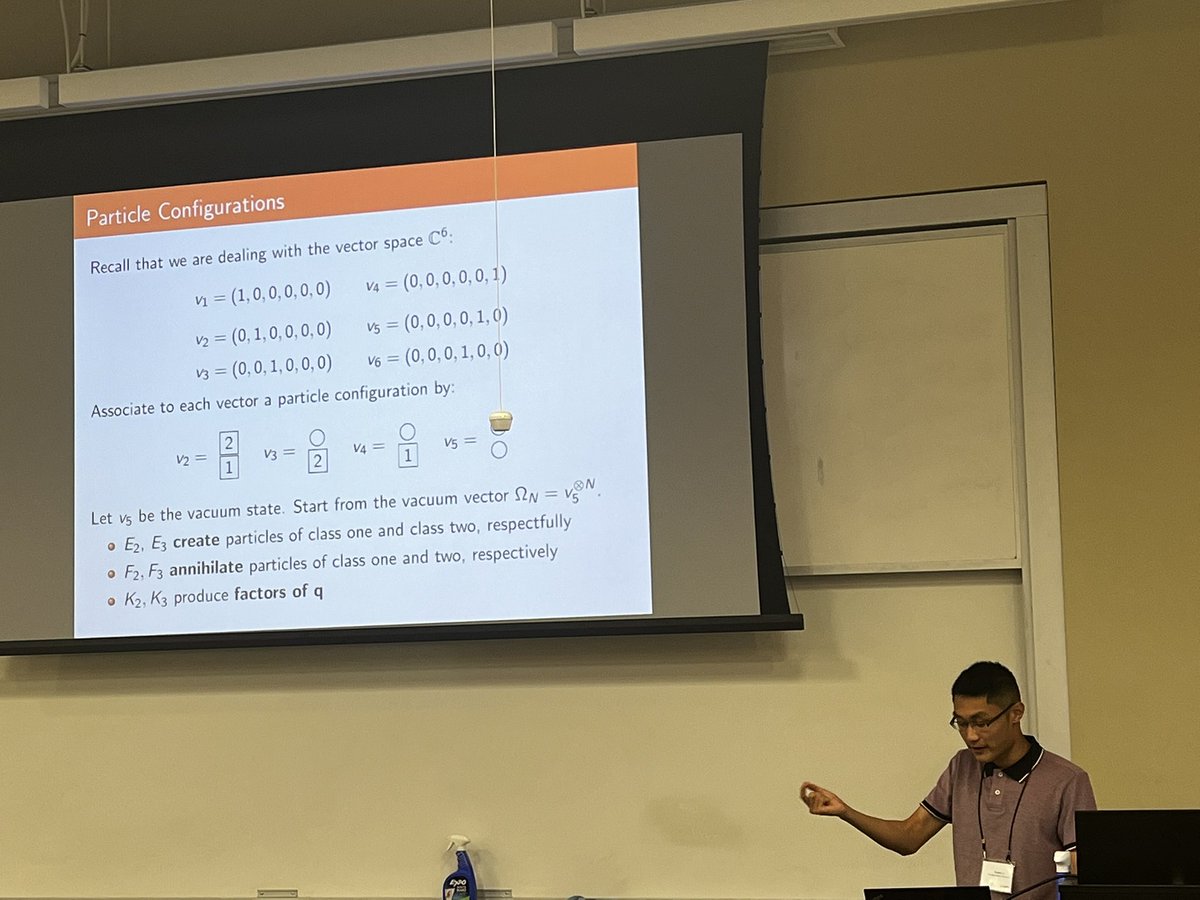 jcmattingly's tweet photo. Now up: Dennis Li @CmuScience and Danyil Blyschak @BaruchCollege: "Investigating Markov Duality Through Techniques in Probability and Algebra" studying self duality in AESP w/ q-krawtchouk polynomials, quantum universal developing algebra! Cool. https://t.co/A5gHhIWkF8