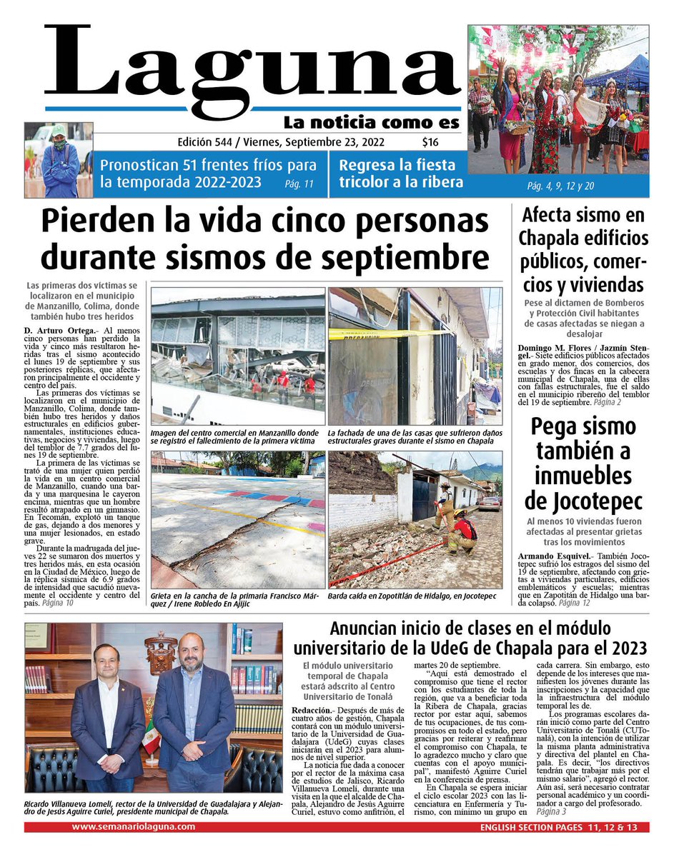 SemanarioLaguna's tweet photo. 🌐 #LagunaEdiciones | Echa un vistazo a la portada de la #edición 544 de Semanario Laguna 🗞 Búscala en tu tienda favorita o con nuestros repartidores y entérate antes del acontecer de la #RiberadeChapala. ... Porque no todo está en internet. 😉
#Ajijic #Chapala #Jocotepec
📰 https://t.co/czzae2WDSE