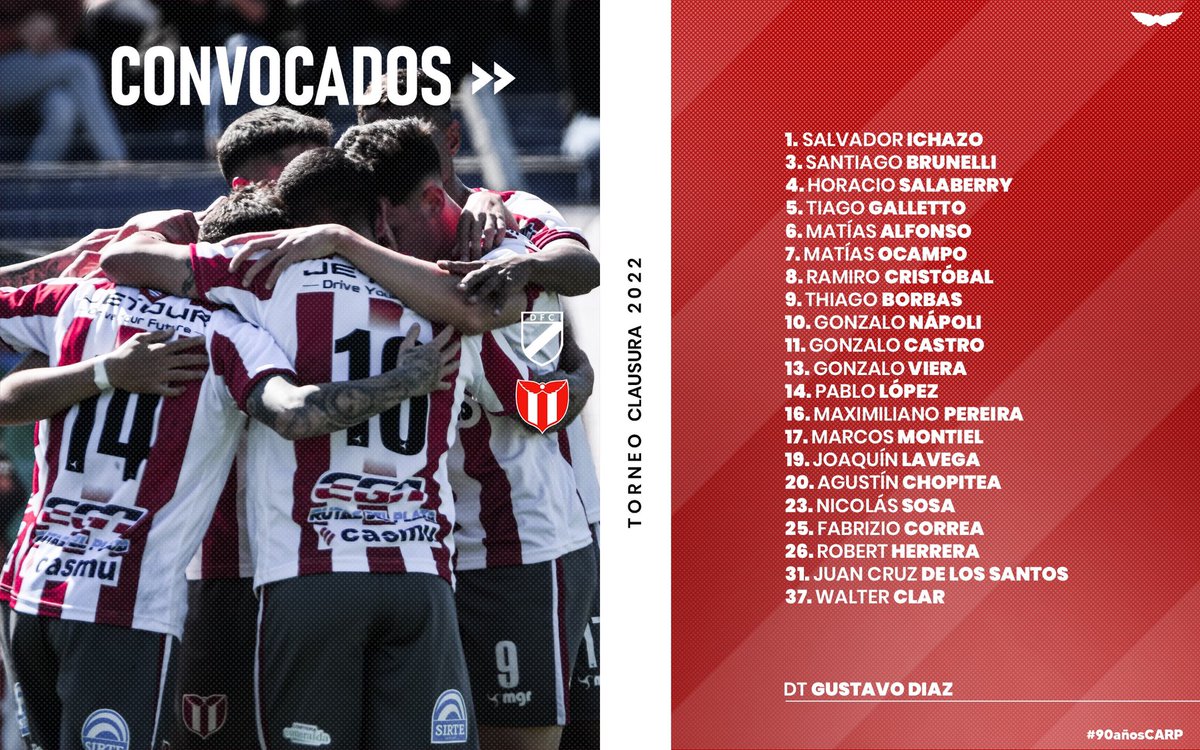 cariverplateuru's tweet photo. 👥 Lista de 21 futbolistas convocados por Gustavo Díaz para hoy ante Danubio.
#DANvsRIV | #90añosCARP
#VamosRiver 🔴⚪ https://t.co/eH8sCc5inP