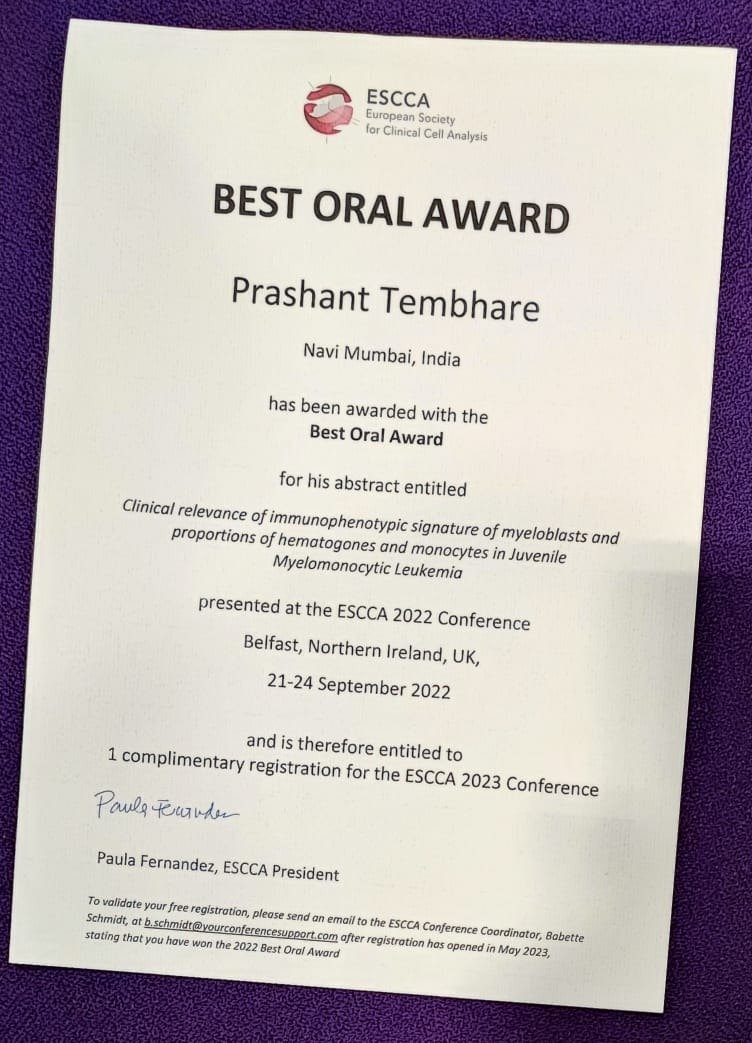 DrGauravNarula's tweet image. Great recognition for @PrashantTembha1 Hemato-Lymphoid Group @TataMemorial @ACTREC_TMC 
correlating immunophenotypic signatures of #JMML with clinical relevance!
Congrats Buddy!
@Gaurav_C42 @nvpatkar @P_G_Subramanian @DHCA11 @EsccaOfficial