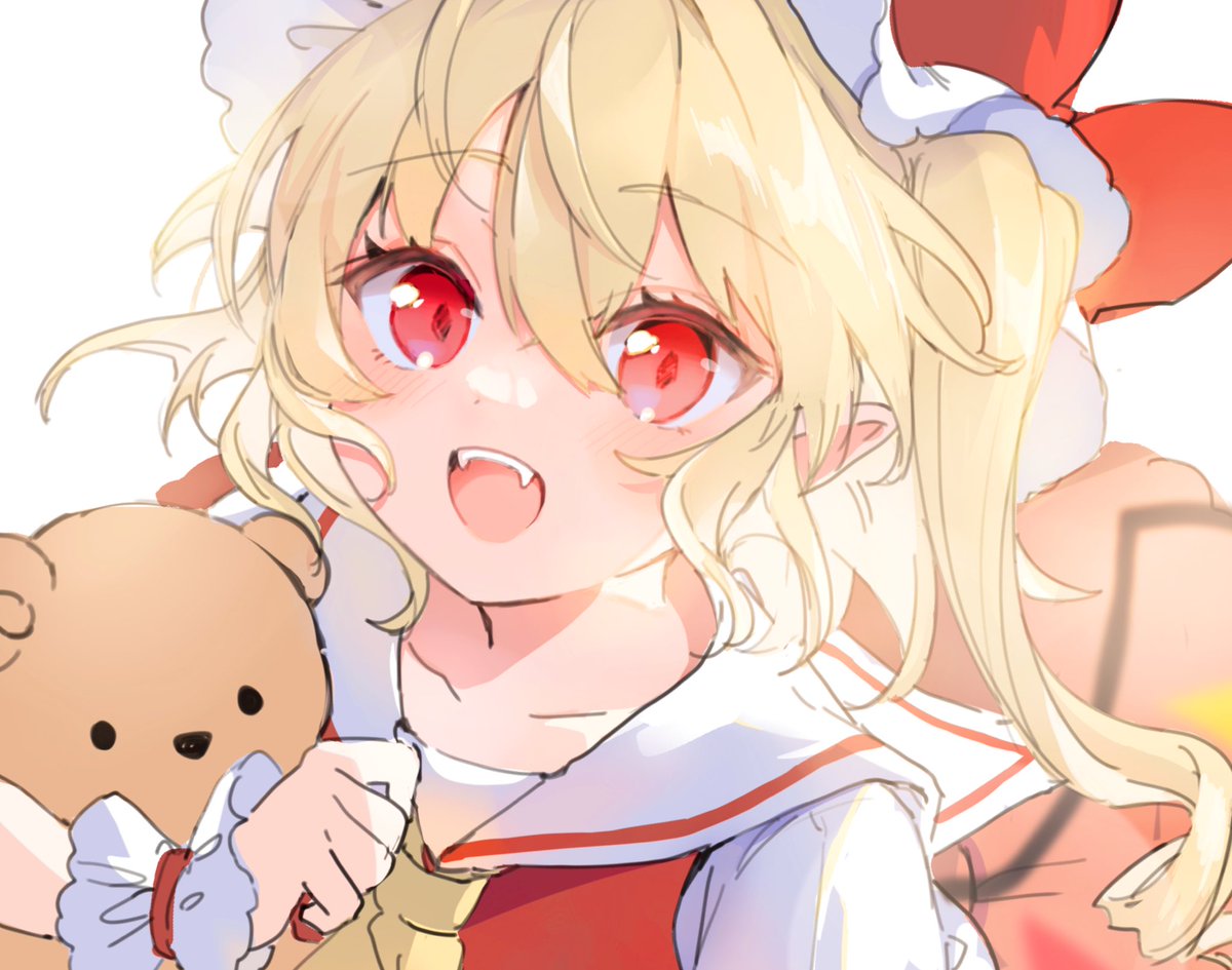 flandre scarlet 1girl blonde hair hat solo red eyes wings open mouth  illustration images