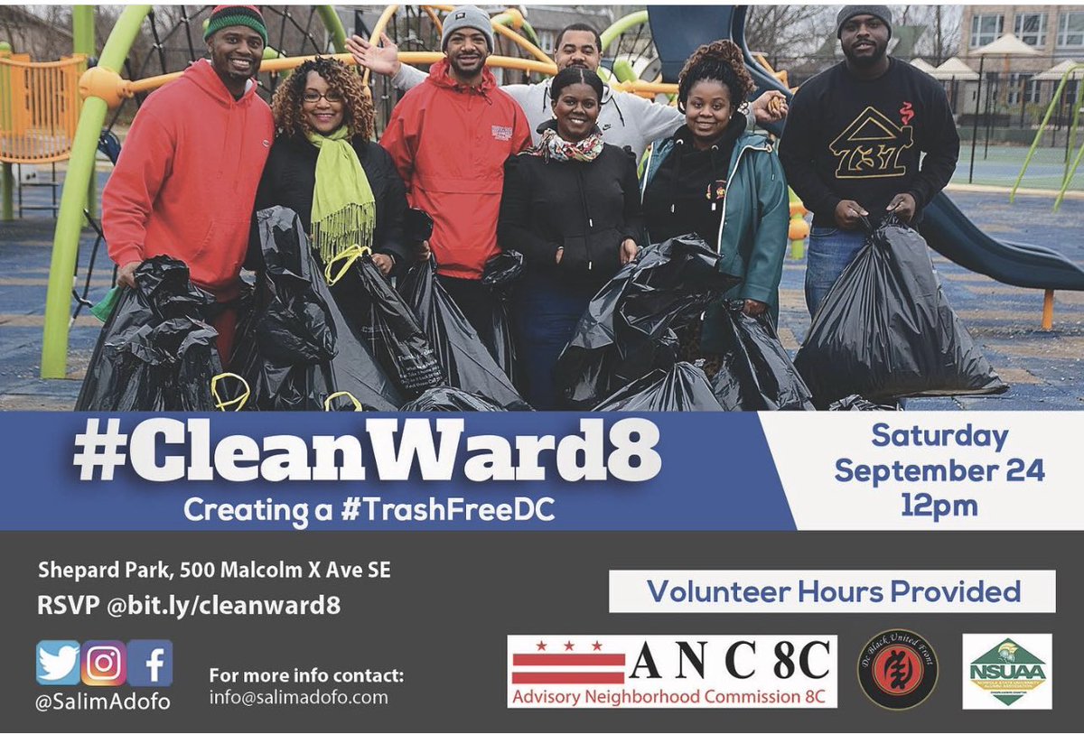 salimadofo's tweet photo. Happening today! Come through and volunteer!! 
RSVP: https://t.co/VrGZsm0NO0 @CleanCityDC #TrashFreeDC #CleanWard8 #WeAreWard8 #AStandardOfExcellence https://t.co/4njCmTtN6F