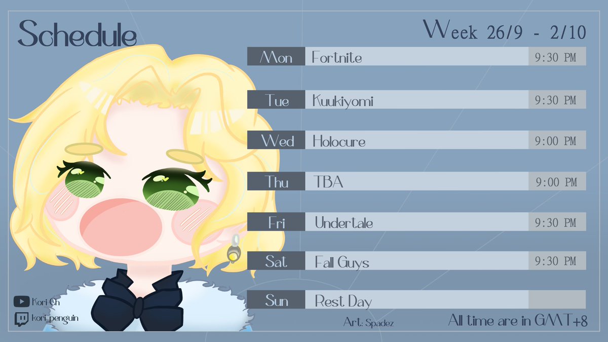 Kori_Penguin's tweet photo. 🐧 SCHEDULE UPDATE🐧
✨FULL WEEK OF STREAM✨
SEPT 26 - OCT 2
GEN TAG: #PenguKori
ART TAG: #Korillust
LIVE TAG: #LiveKori
NSFW TAG: #Korgasm https://t.co/oqan4U98qR