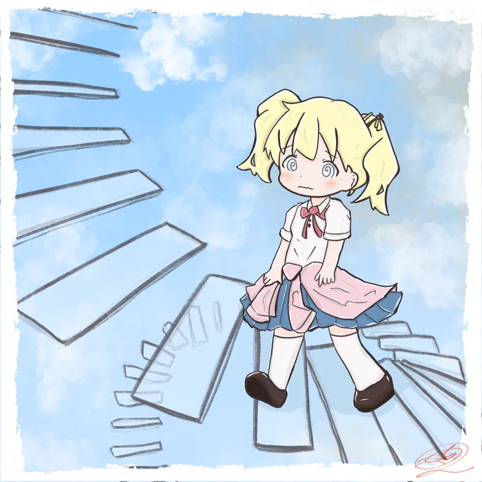 お題『ステップ』『円』#きんいろモザイク版深夜のお絵かき60分一本勝負 