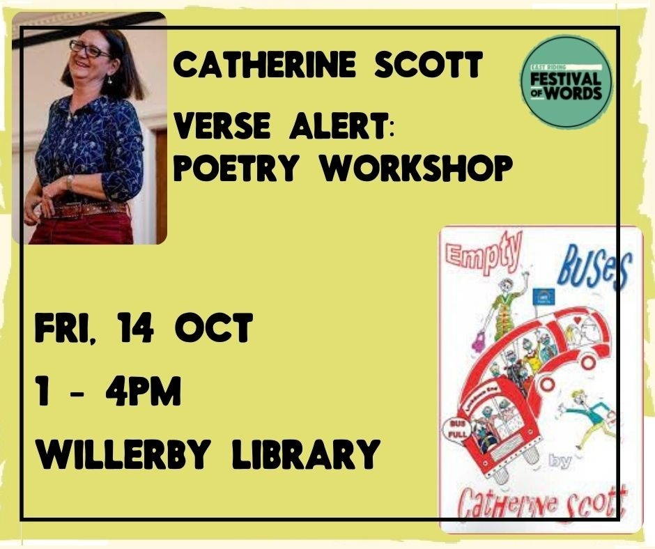 📖Verse Alert: Poetry Workshop with Catherine Scott
Join the ever-popular local performance poet Catherine Scott for an afternoon of poetry creativity.

🗓️ Fri, 14 October
⏰1 - 4pm
📍Willerby Library
🎟️Tickets: £7

orlo.uk/Festival_of_Wo…
#FOW22
