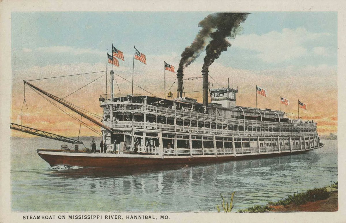SHSofMo's tweet photo. #DailyPostcard: Steamboat on the Mississippi River at Hannibal (no date). [Missouri Postcard Collection #P0032] #CollectionSpotlight 🔦
 
🔀 See another random postcard: https://t.co/xtgBLBoHn6
🔎 View them all: https://t.co/EZMlvLxXZH
📣 Share what you find! https://t.co/6bf5vj1a6A
