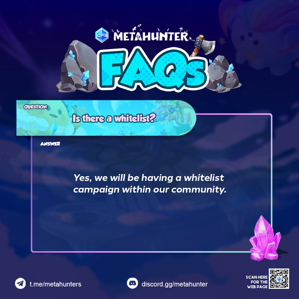 metahunterworld's tweet photo. Metahunter FAQ Series

Question 5

is there a whitelist?

Yes, we will be having a whitelist campaign within our community.

#metahunter #metaverse #sustainability #participatetoearn #bsc $MHTR https://t.co/cQLlmrxDQL