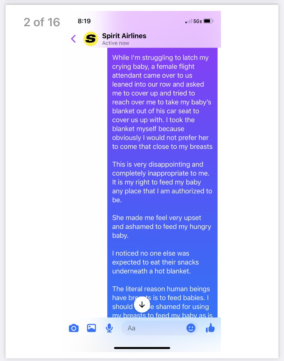 AMarm80788549's tweet photo. . @SpiritAirlines does not support breastfeeding part 1/many

As I type this, I literally cannot believe that I am sitting here in 2022, having had such a horrifically bad experience breastfeeding in public.

#breastfeeding #FLIGHT #spirit #breastfeedingmama #babies #Airlines https://t.co/Auh7Hv45Ke