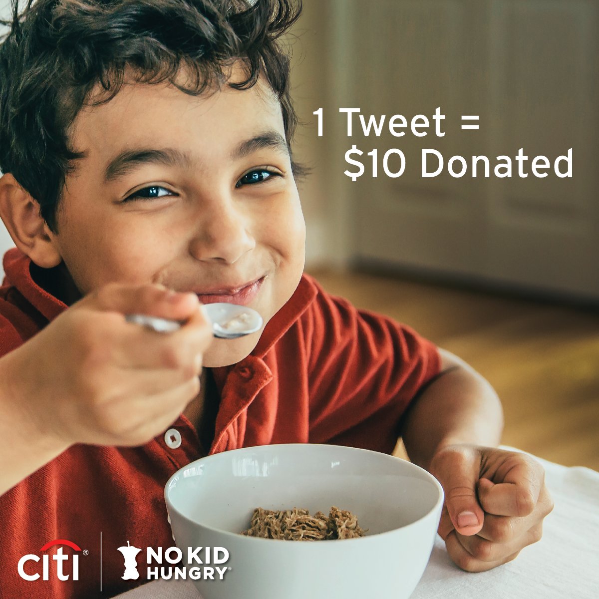 1 hungry child is too many. 9 million in the US is a crisis. Take action now: Retweet this post and Citi will donate $10 to @NoKidHungry through 9/30 or when we reach our $1 million goal. $10 can help provide 100 meals for kids in need. #CitiGiving #GlobalCitizenFestival