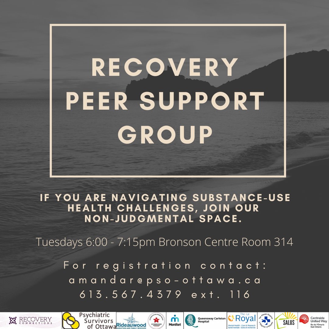 We are starting a peer support group around substance use health challenges. This group will develop with feedback from you on how we want to structure the group. What do you need in a group supporting substance use challenges? Register with amandar@pso-ottawa.ca or ext. 116