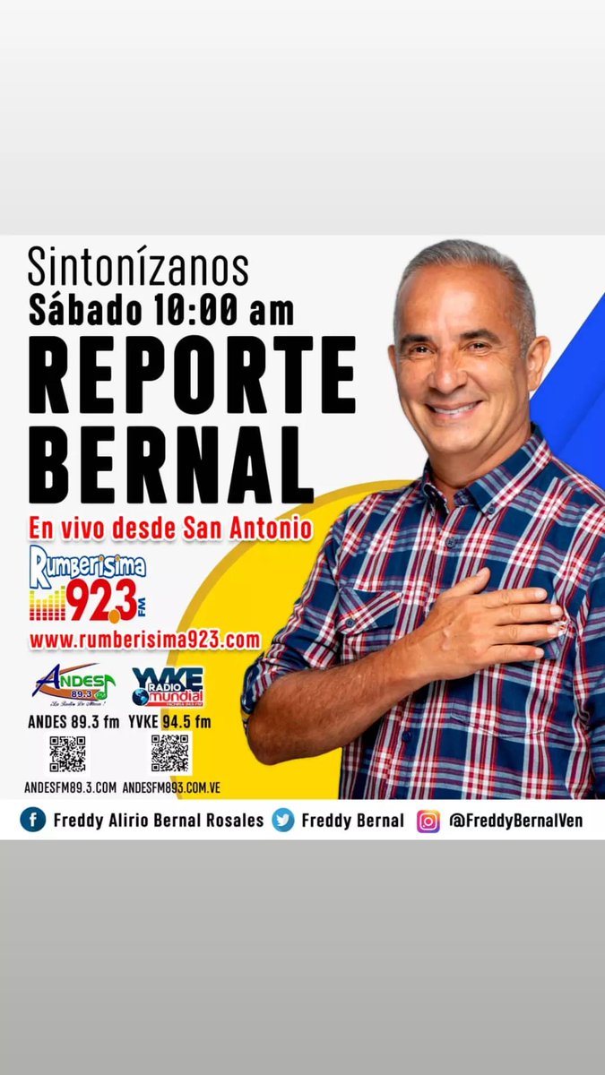 Hoy #24Sep tu programa #ReporteBernal será transmitido desde la frontera con #Colombia, no te lo pierdas, a partir de las 10:00am a 12:00pm.
.
@freddybernalven
@bermudezjoseal
@gobernaciondeltachira 
@claptachiraoficial
