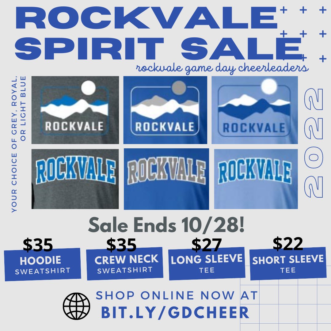 RockvaleHSCheer's tweet photo. You don't want to miss out! Pre-orders through 10/28! Shop now!
https://t.co/siShy0K7Qz https://t.co/ws574miQAt
