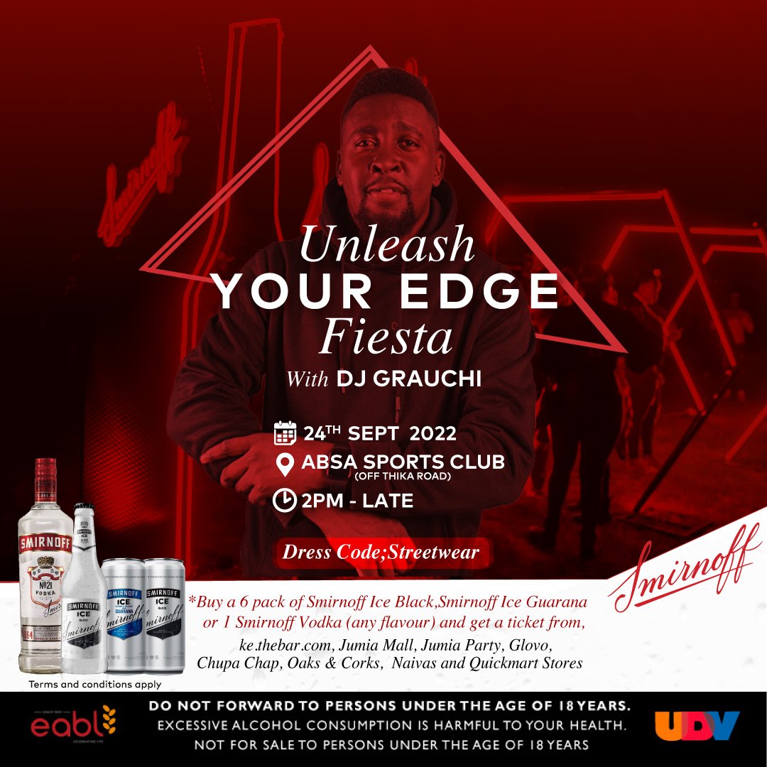 kithangu's tweet photo. Wadau kuna form wikendi 24th hpo Absa sports club as you enjoy Flavourful experiences.wakadinali,Maandy watakuwa
Buy 6 Pack of Smirnoff Ice Black / Smirnoff Ice Guarana or 1 Smirnoff Vodka of any flavour and get a ticket from: https://t.co/kksqPZb2cy 
#FlavourWithEdge @SmirnoffKE https://t.co/KuEtxdCjEU