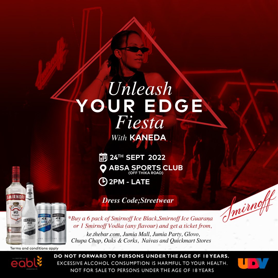 kithangu's tweet photo. Wadau kuna form wikendi 24th hpo Absa sports club as you enjoy Flavourful experiences.wakadinali,Maandy watakuwa
Buy 6 Pack of Smirnoff Ice Black / Smirnoff Ice Guarana or 1 Smirnoff Vodka of any flavour and get a ticket from: https://t.co/kksqPZb2cy 
#FlavourWithEdge @SmirnoffKE https://t.co/KuEtxdCjEU