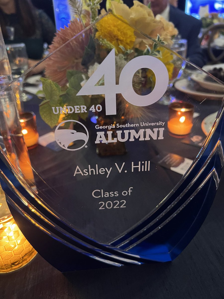 DrAshleyHill's tweet photo. Last night I was honored to join the distinguished group of alumni that make up the #gsu40under40 presented by the Georgia Southern University Almuni Association. My time at @jphcoph catalyzed my public health career and I am forever grateful. 💙💛 https://t.co/WZZ8Dxqamv