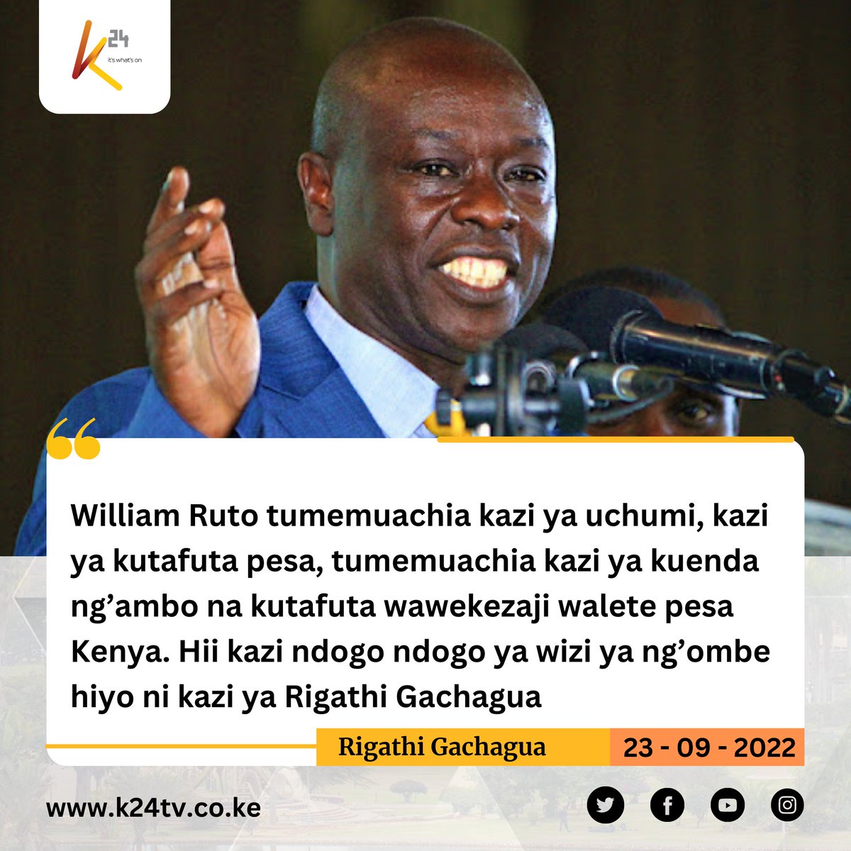 K24Tv's tweet photo. DP Rigathi Gachagua says he will handle the cattle rustling problem on his own. https://t.co/1olaQEzmbt