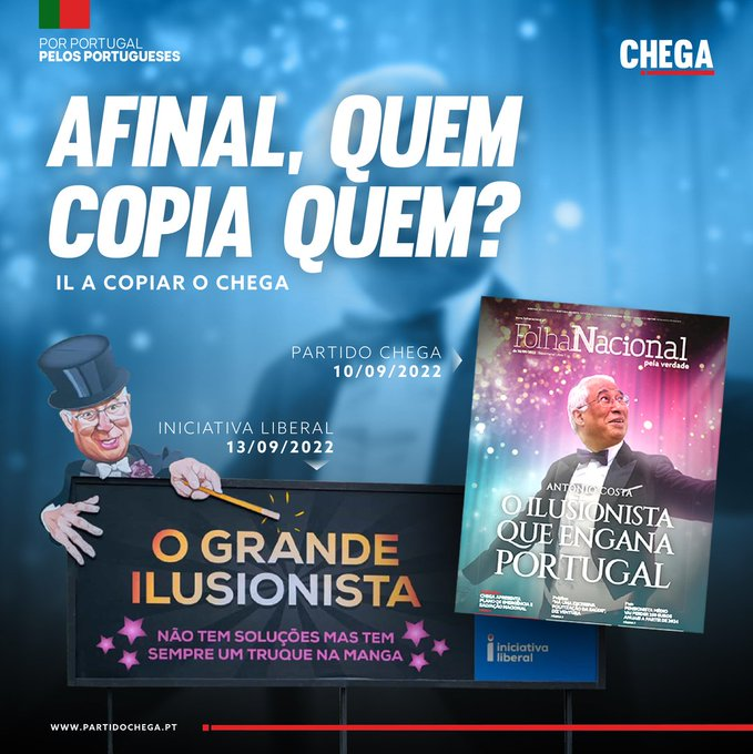 Muito importante: o António Costa ilusionista NÃO é uma criação soja e reddit típica da IL. É sim uma criação boomer e cringe típica do Chega! Não se deixem enganar!