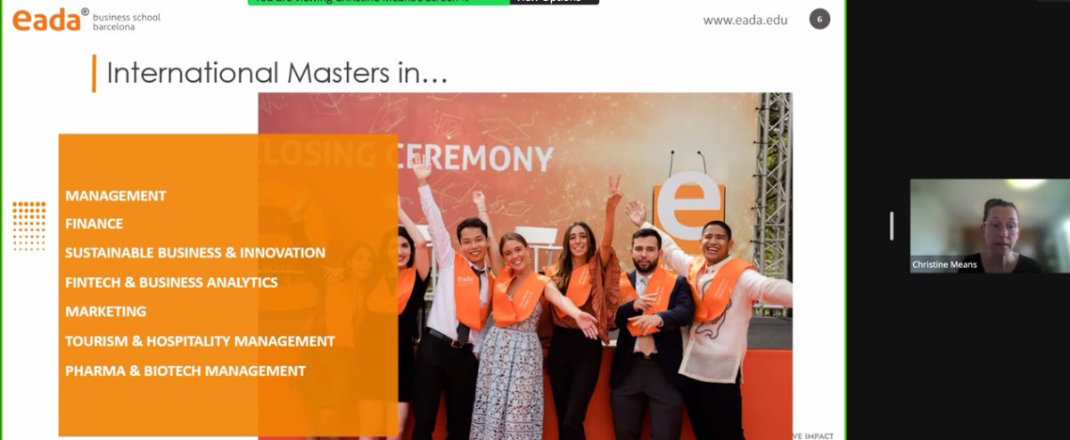 AUCCareerCenter's tweet photo. “We offer various programs for students interested in pursuing masters programs.” Christine Means, Admissions Manager, @EADABusiness #igsf https://t.co/QsJv1Kzd0e