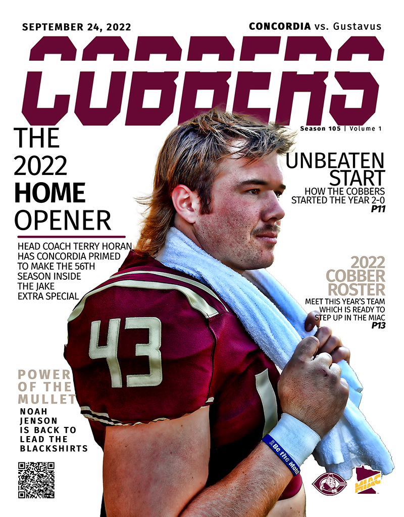 GAMEDAY! It's the home opener for the Cobber football team as they host Gustavus at 1 p.m. at The Jake. Get to the stadium early to enjoy the atmosphere &amp; pick up your limited edition GameDay program featuring senior captain Noah Jenson⬇️. #RollCobbs 🌽