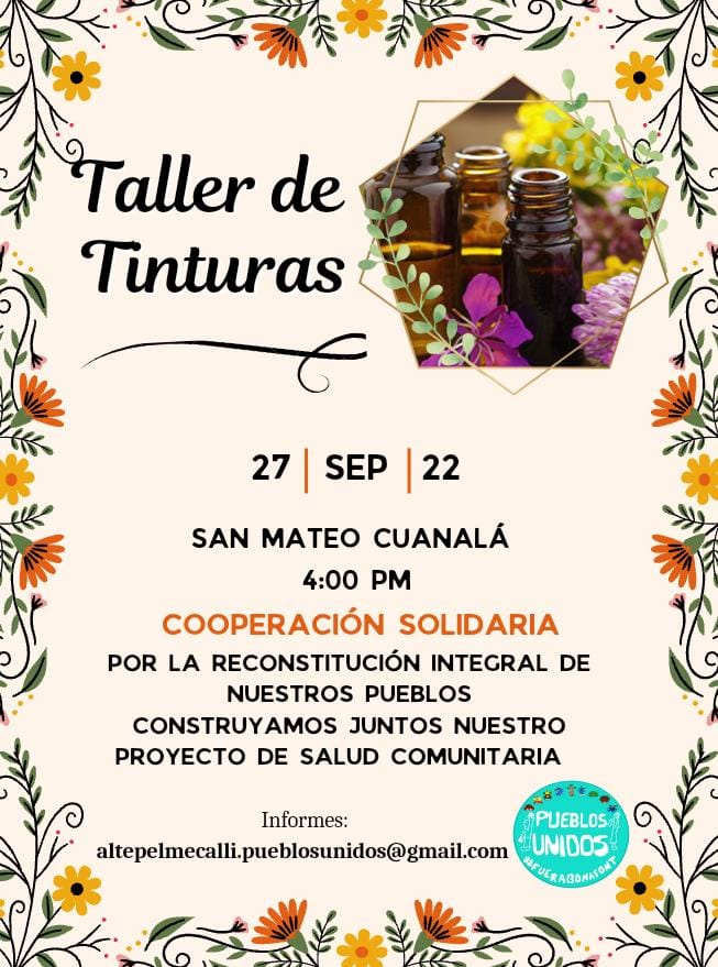 la_odico's tweet photo. TALLER DE #TINTURAS
Por la reconstrucción integral de nuestros pueblos, construyamos juntos nuestro proyecto de #salud comunitaria
27 de septiembre, 4:00 pm. San Mateo Cuanalá
Informes: altepelmecalli.pueblosunidos@gmail.com https://t.co/ZhO4eEBP7T