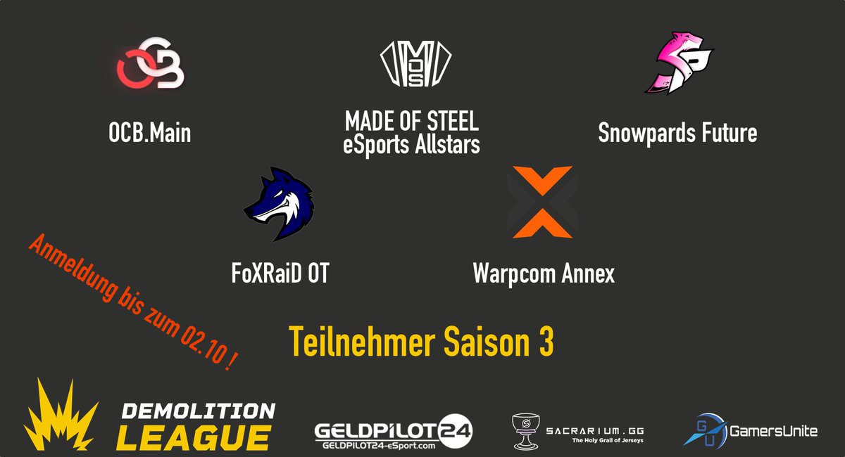 Unter den heutigen Teams verstecken sich 2 altbekannte. Wisst ihr wer gemeint ist?
Anmeldung unter demolition-league.fun
#Demo_League #Saison3 #DACHCS