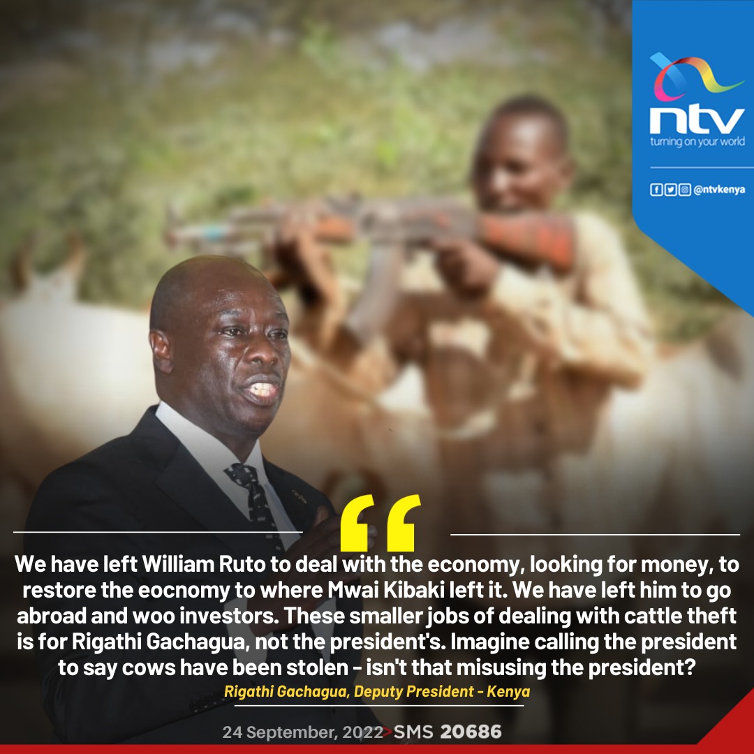 ntvkenya's tweet image. We have left William Ruto to deal withe the economy...these smaller jobs of dealing with cattle theft is for Rigathi Gachagua: DP Gachagua