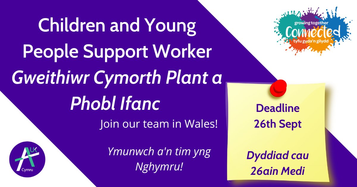 📢 Job Vacancy - closing soon 📢
Children and Young People support worker, based in north Wales. (10hrs/week)

🗓️ Closing date: Mon 26th Sept
💷 £18,842 FTE

🔗hr.breathehr.com/recruitment/va… 

Join the <a href="/connected_cyps/">Connected - Children & Young People Service (CYPS)</a> team!