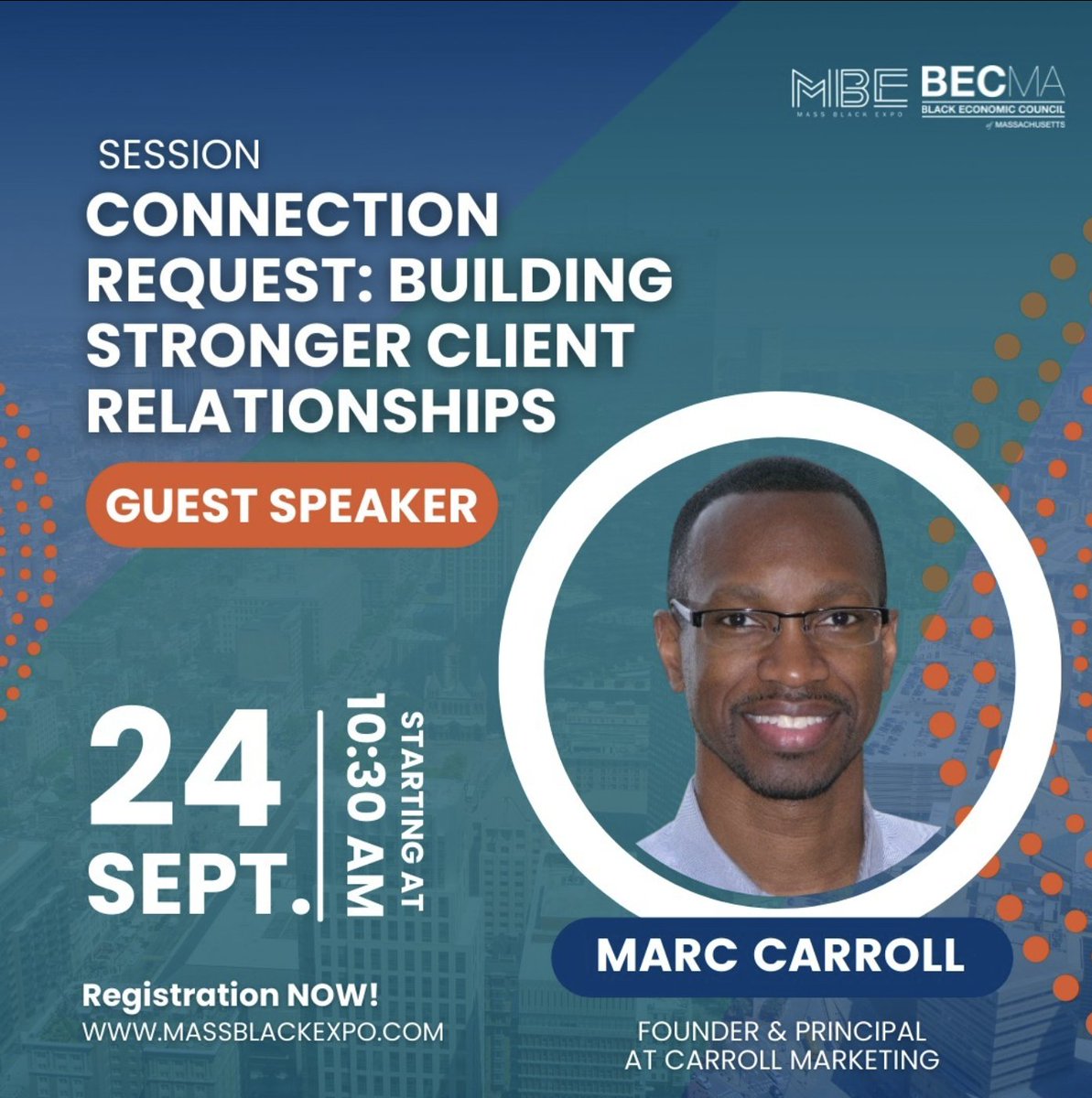 BECMAinc's tweet photo. Next, we have Marc Carroll for Connection Request: Building Stronger Digital Client Relationships.
Tune in: https://t.co/yG602SSAkl
#MBE #MBE22 #MassBlackExpo #BECMA https://t.co/xbRoNBivMw