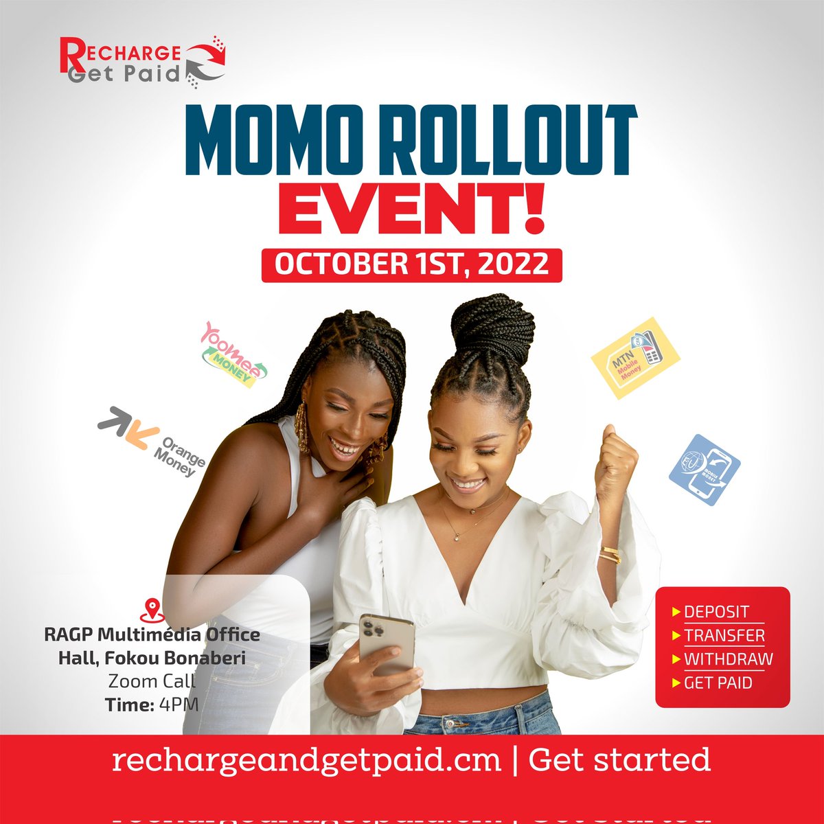 RechargeCam's tweet photo. Count down to the biggest event of the year .You can now momo, do withdrawals and deposits with your Recharge And Get Paid wallet and earn commission @RechargeCam #rechargeandgetpaid https://t.co/IoReleWrEd