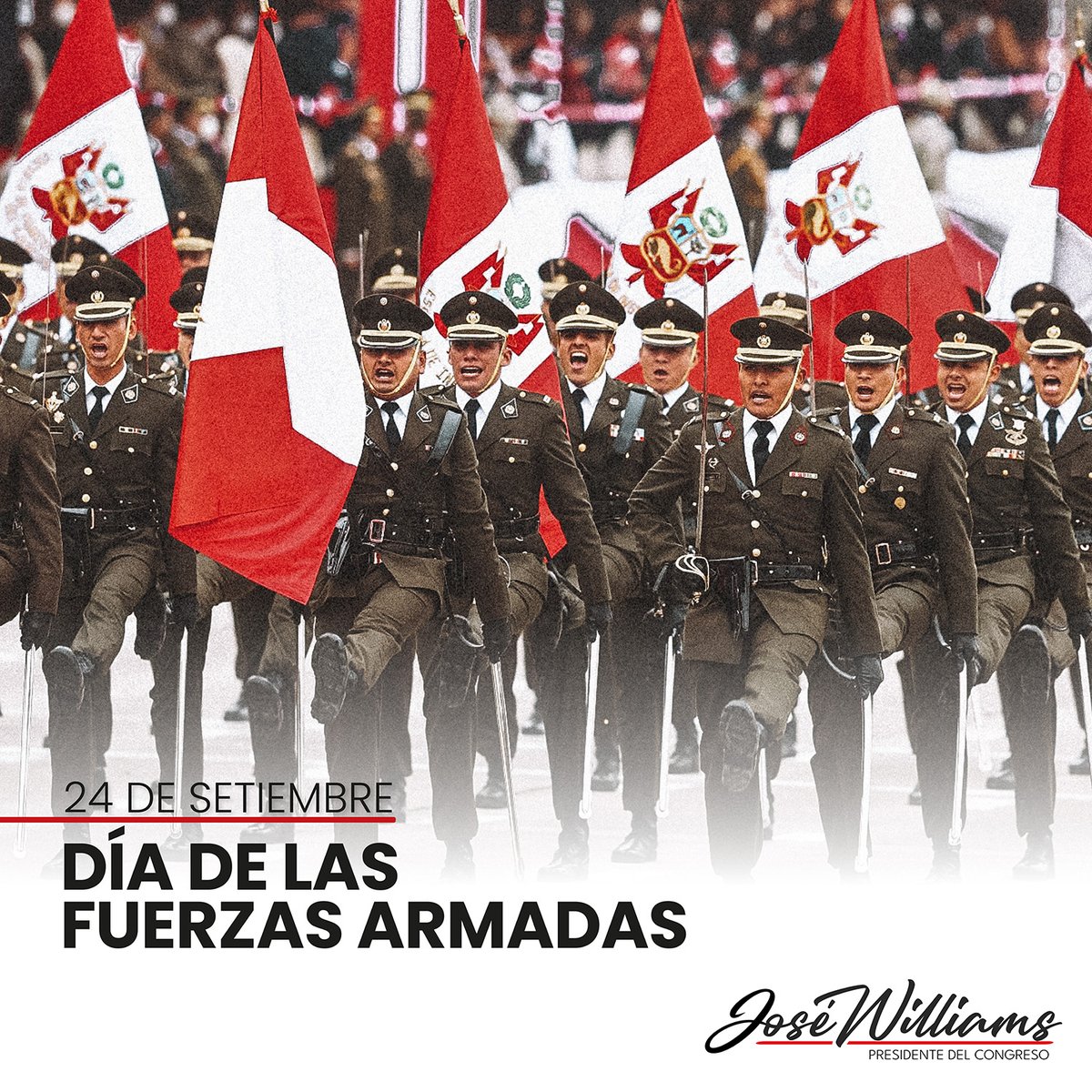 jwilliamszapata's tweet photo. Hoy, en el Día de las Fuerzas Armadas, recordamos el sacrificio de nuestro Ejército, Marina de Guerra y Fuerza Aérea en la pacificación del país y defensa nacional. Reciban mi cordial saludo como presidente del @congresoperu y mi compromiso de defender su institucionalidad. https://t.co/ukhOE39KFe