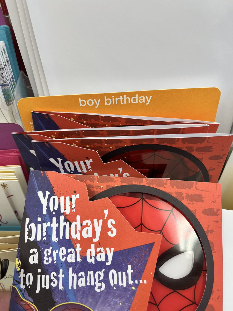 Why are we still segmenting cards/toys by gender rather than by interest? I tweeted a pic of the full aisle like this  <a href="/ShopprsDrugMart/">Shoppers Drug Mart</a> years ago and was told it’s the suppliers decision. Turns out <a href="/Hallmark/">Hallmark</a> listened, @carletoncards didn’t. 👎