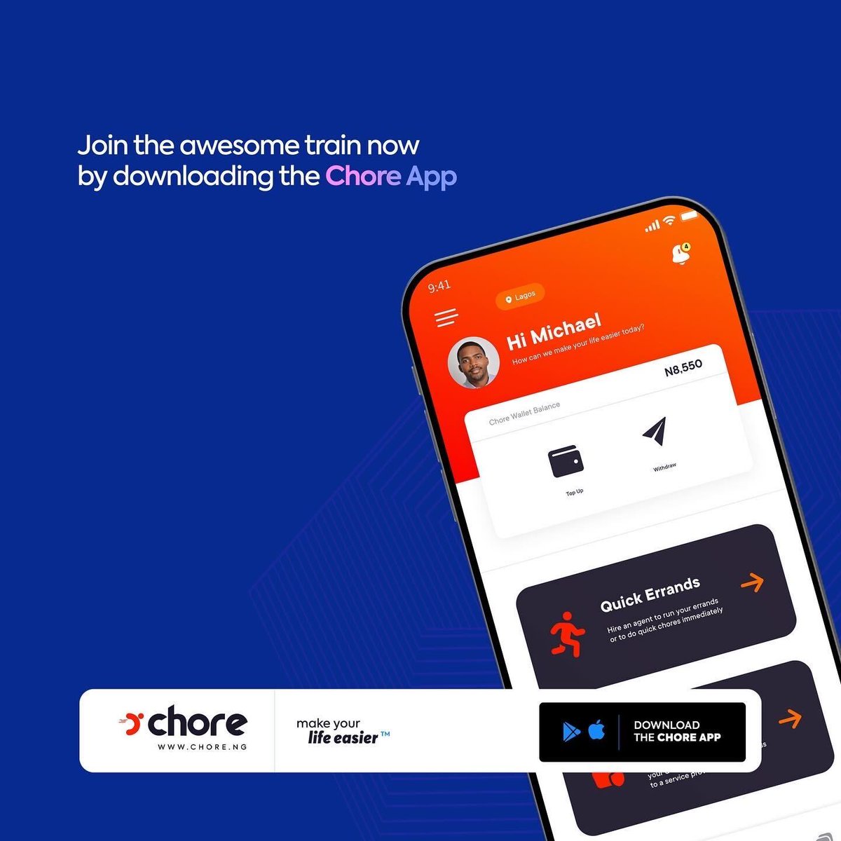 It's weekend!
Let's run your errands for you while you chill.

Download the chore app now via this link and get your first errand run for free!
onelink.to/xs8hsv