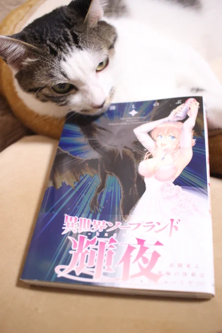 猪熊しのぶ先生から『異世界ソープランド輝夜』最新5巻をご恵贈いただきましたぼくの『星天のオルド』の大事なお手本のひとつです。5巻はなんと異世界側の住人が現代日本編にやって来るという、逆転生ものの展開でまったく飽きさせませんね。うちの猫も満足げですw 
