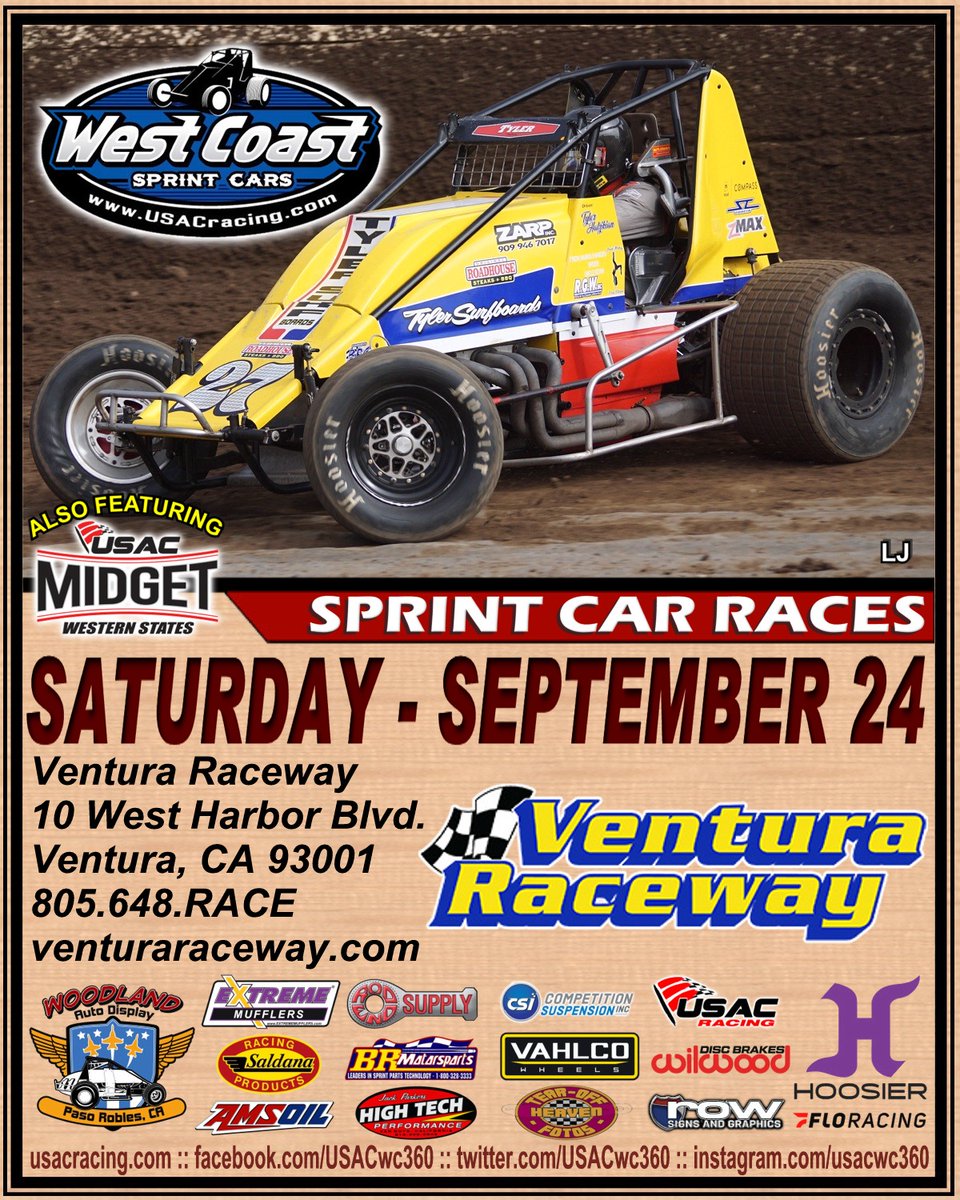 USACwc360's tweet photo. IT'S RACE DAY! The USAC West Coast Sprint Cars will clash at Ventura Raceway and the USAC Western States Midgets will join the action packed card. We hope to see you there.

#USAC #USAC360 #usacnation #usacracing #usacwestcoast #usacsprints #ventura  #venturaraceway https://t.co/aEbCF43ihc
