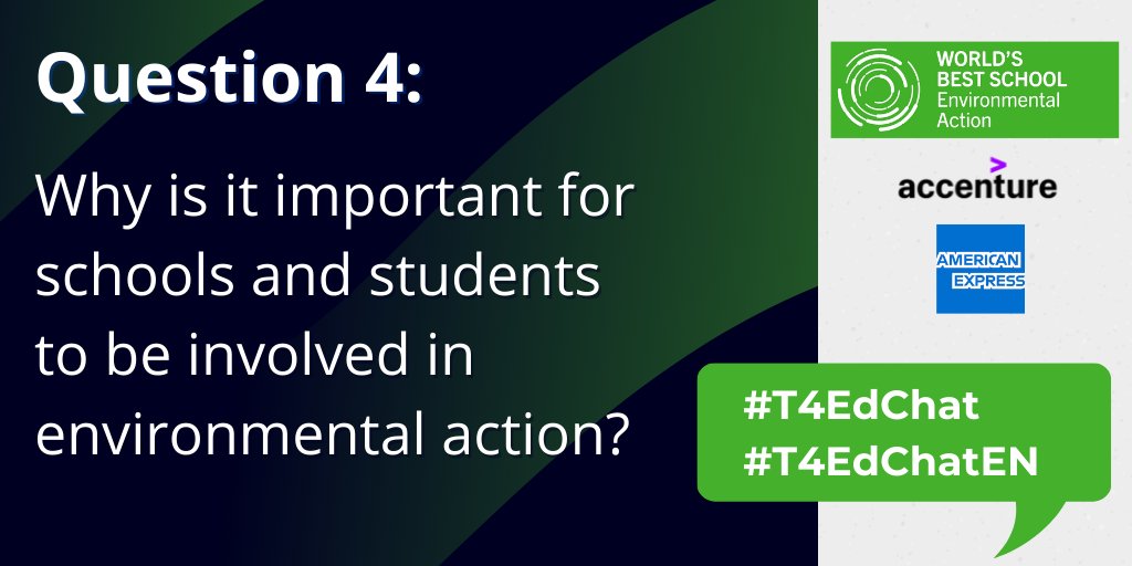 T4EduC's tweet photo. Q4: Why is it important for schools and students to be involved in environmental action?

#T4EdChat
#T4EdChatEN
#WorldEduWeek

@Accenture https://t.co/cRv5hkHIpN