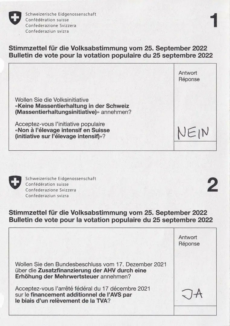 Frommenwiler's tweet photo. Meine Stimmzettel für die Abstimmungsvorlagen vom 25. September 2022 💪

#bern #schweiz #politik #selbstbestimmt #freiheit #switzerland #svizzera #suisse #helvetica https://t.co/opVaaADKwZ