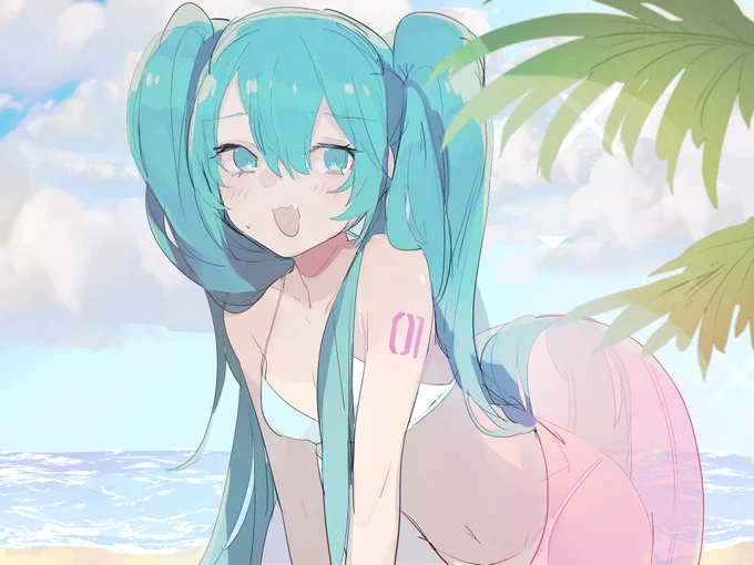 「ミクはハイテクなのでちゃんと防水仕様ですよ〜」夏らしいミクさん描いてなかったから急いで落書きマン 