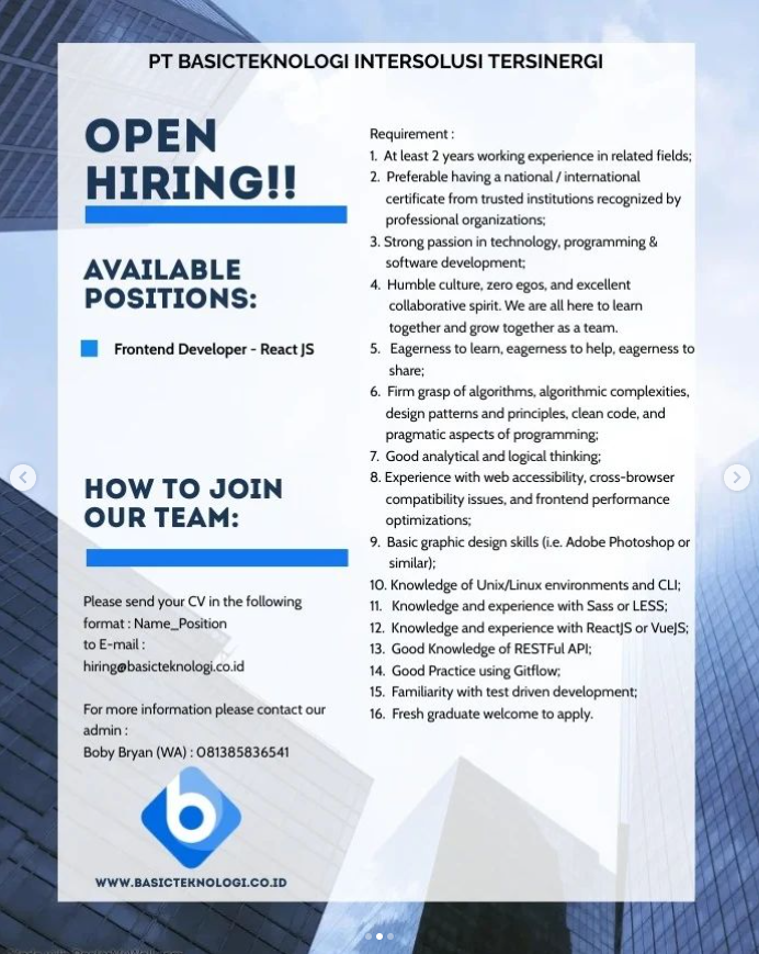 lokerit_01's tweet photo. Info Lowongan Kerja Frontend Developer dan Backend Developer
Silahkan kirimkan lamaran kalian pada email yg tertera
Share dan bagikan ke teman-teman kalian
#lokerit #lokerprogrammer #lokerdeveloper #Jakarta #lokerjakarta https://t.co/iDGMnvCTIq